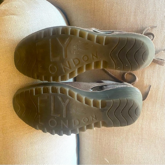 Fly London Suede Peep-Toed Booties with Wedge Heel and Tie Backs - Picture 7 of 8